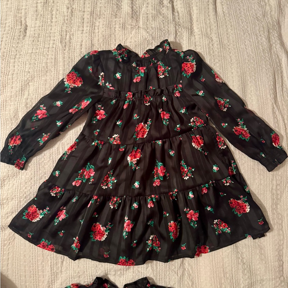 Cat & Jack Black Dress with Red Floral Pattern 3T